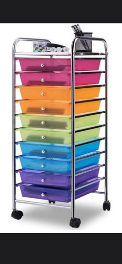 10-drawer multi-colored rolling storage cart