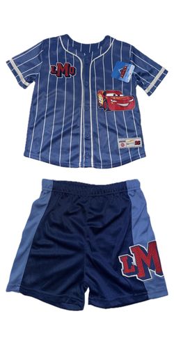 Disney Pixar Cars Lightning McQueen Blue Baseball Jersey Short Set Kids Boys 6