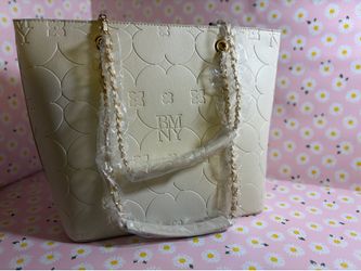 bradley mischa embossed cream tote w/chain link