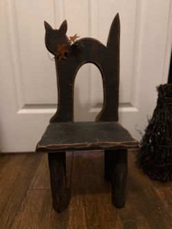 Wooden Halloween Black Cat Decorative Chair
