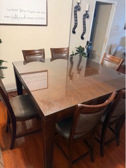 Counter-Height Dining Table with 6 chairs + Glass Top