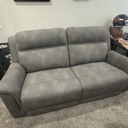 Grey Suede Double Reclining Couch - Loveseat 