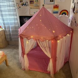Pink Princess Castle Play Tent w/ LED Fairy Lights – Kids Indoor Playhouse 
