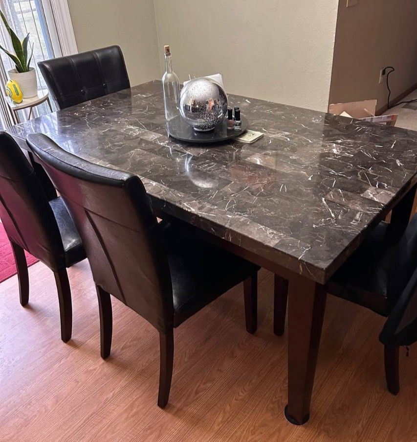 Elegant Marble-Top Dining Table – Seats 6 – $150 OBO - MOVING - Must Sell! 