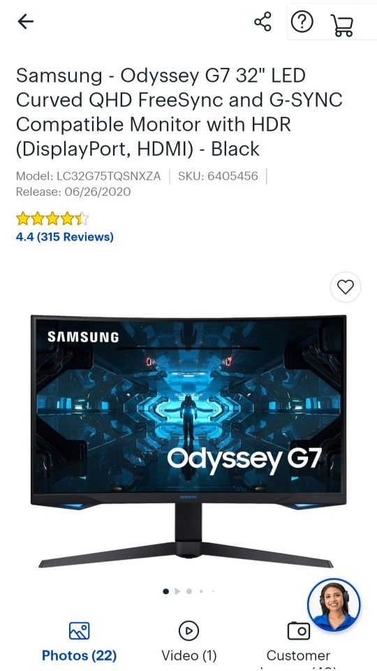 Samsung G7 Odyssey 32" Curved Gaming Monitor