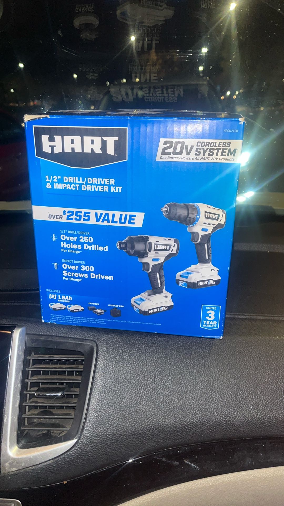 HART 20V Cordless Drill/Driver and Impact Driver Combo Kit — it includes: • (1) ½” drill/driver • (1) impact driver • (2) 1.5Ah rechargeable lithiu