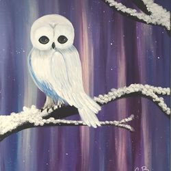 Painting White Owl, Hand Painted 