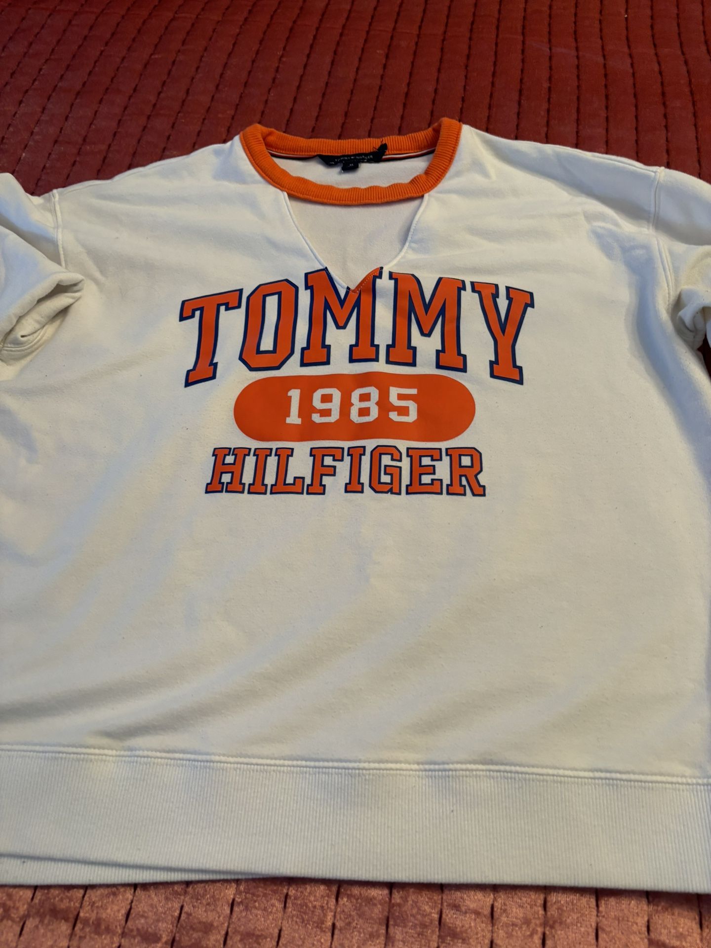 Vintage Womens Tommy Hilfiger Orange And White Sweatshirt 