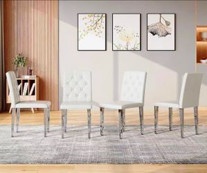 New assembled Gray Dining Chairs Set of 4, Faux Leather, Silver Metal Legs
Button-Tufted Upholstered Parsons Chairs with Padded Seats for Dining Room,
