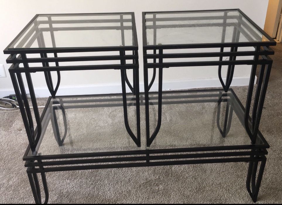 Glass table with 2 end tables