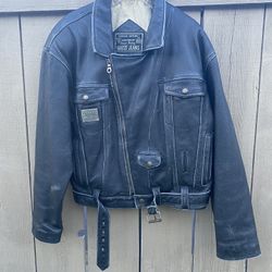 Vintage Guess Jeans Leather Motorcycle Mens Georges Marciano Black Jacket Large