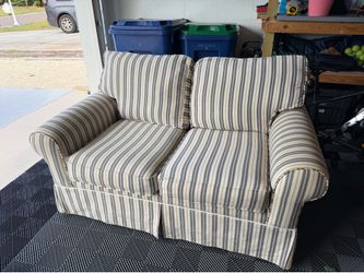 Blue, Green, & White Striped Loveseat