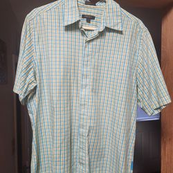 Men's Shirt Casual Large DKNY Plaid Short Sleeve Collar Button Down 