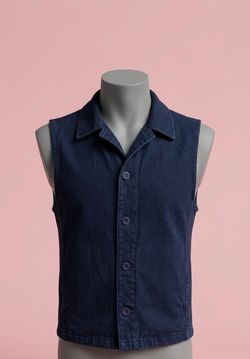 Navy Blue Denim Button-Up Vest
