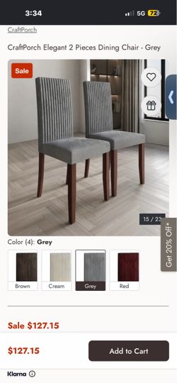 CraftPorch Elegant 2 Pieces Dining Chair - Grey