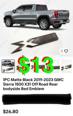 1PC Matte Black 2019-2023 GMC Sierra 1500 X31 Off Road Rear bodyside Bed Emblem