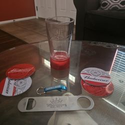Budweiser Beer Mug with 4 coasters and bottle openers