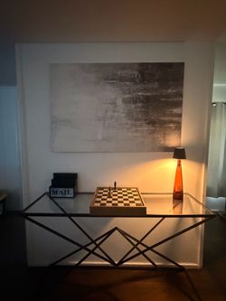 Glass Top Console Table with Metal Frame