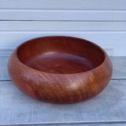 Vintage Large Hand Turned Solid Wood Bowl 12” Philippines Mid Century Style Teak