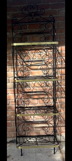 Victorian Influenced Bakers Rack 3 Tier Scrolling Wrought Iron and Brass Etagere