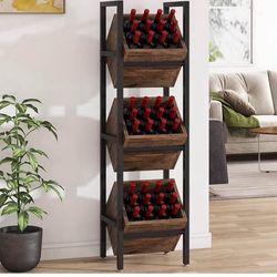 Tribesigns Wine Rack Freestanding Floor, 3 Tier Wooden Wine Storage Standu