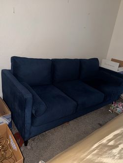 Navy Blue Velvet 3-Seat Sofa