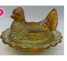Indiana Glass Hen Chicken On Nest Candy Dish 7in Iridescent