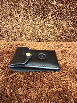 Black Leather Card Wallet with Snap Closure