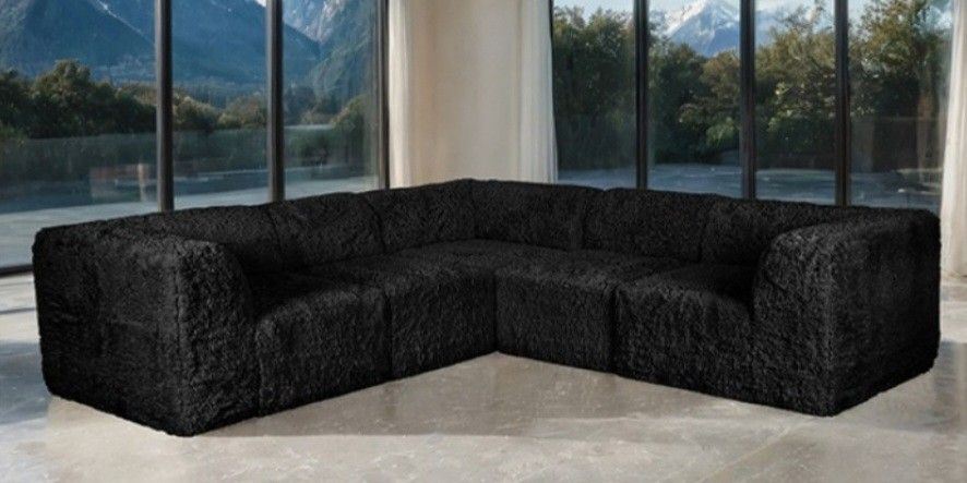 Brand New Black Super Plush Black Compressed Foam Sectional Sofa 