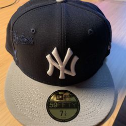 New York Yankees Multi Logo Fitted Hat - Navy/Gray Size 7 1/4