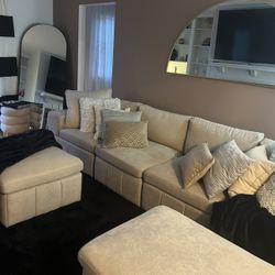 Modern Beige Neutral  L Shaped Sectional Clean