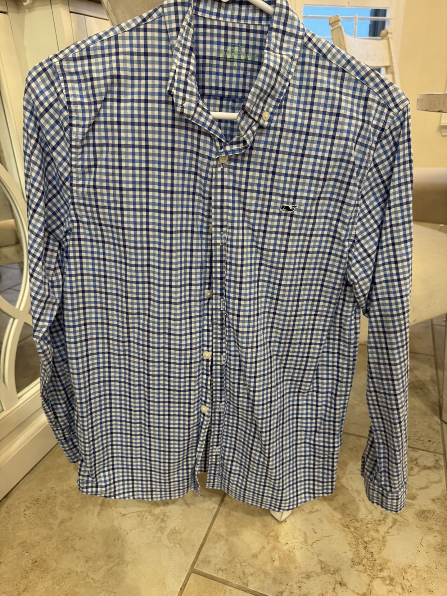 Vineyard Vines Boys Size 16 Blue Plaid Button Up Shirt