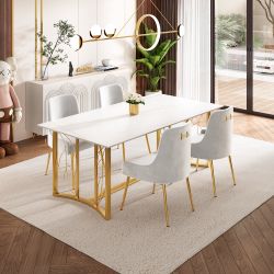Brand New 71” Faux Marble Dining Table – Gold Base