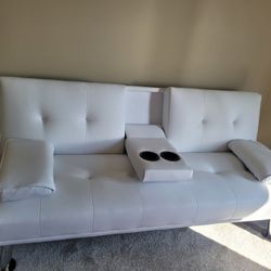 Faux Leather Futon -White