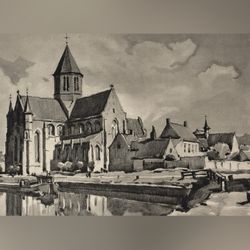 Herman Verbaere Fine Art Print Vintage Original Antique BELGIAN / BELGIUM SKETCH Oudenaarde East Flanders Mid Century Modern MCM