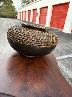 Vintage Indonesian Handwoven Rattan Coiled Basket
