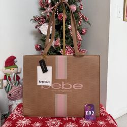 Bebe Tan Racing Stipe Tote Bag