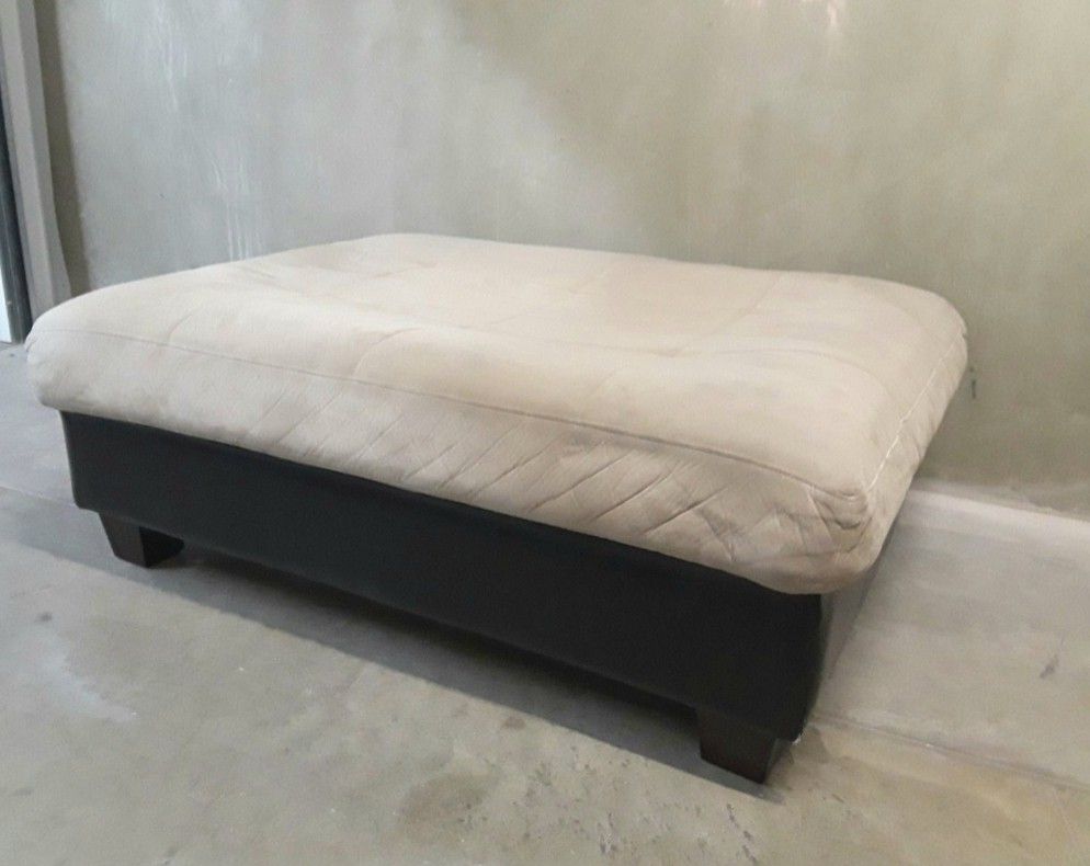 Micro-suede ottoman with leather base