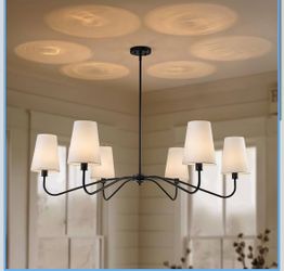 47'' Oversized Modern Chandelier with Shades, Farmhouse Chandelier, 6-Light Large Black Chandelier for Living Room, Adjustable Traditional Chandeliers