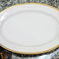 Antique Haviland Limoges Oval Platter (11.75") - Heavy Gold Beaded Rim - c. 1870s - 1890s (CHIP NOTED)