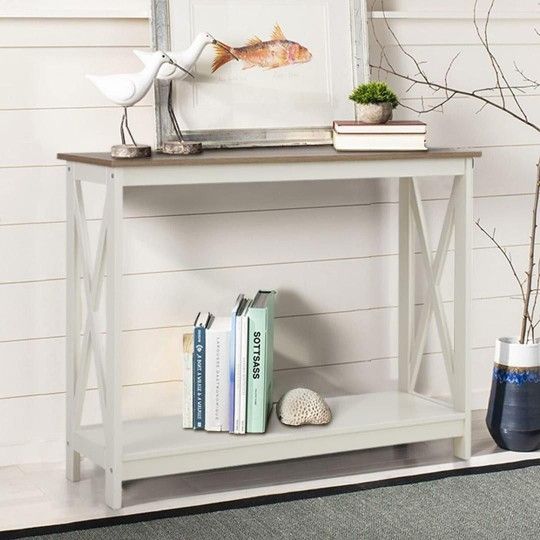 New White Oak Standard Rectangle Wood Console Table with Storage