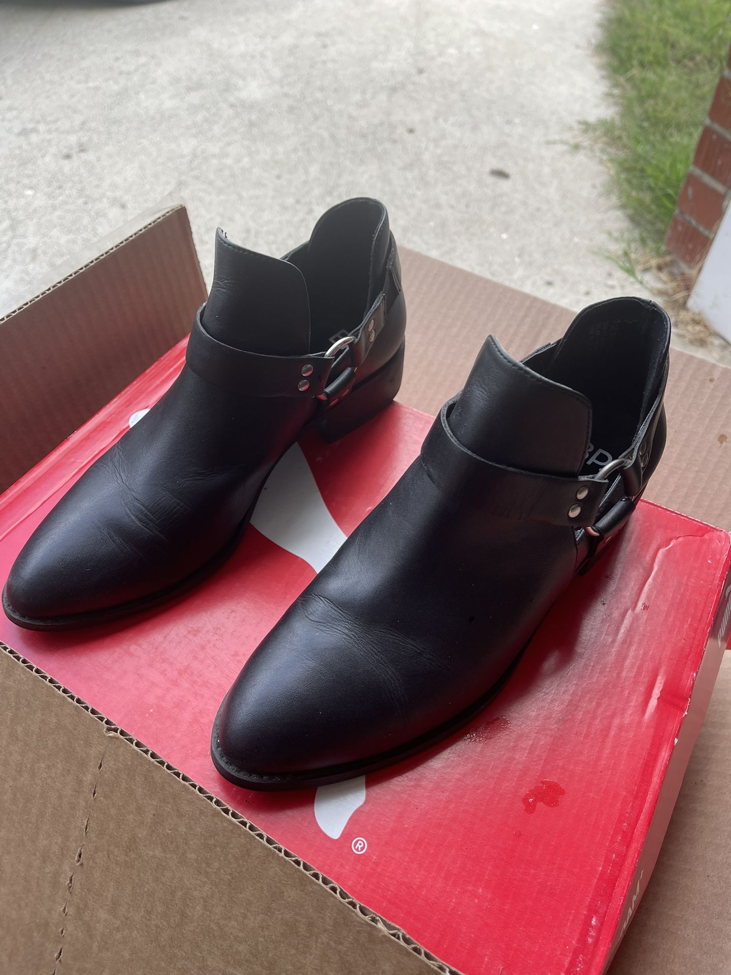 BP Black Leather Moto Ankle Boots  7M