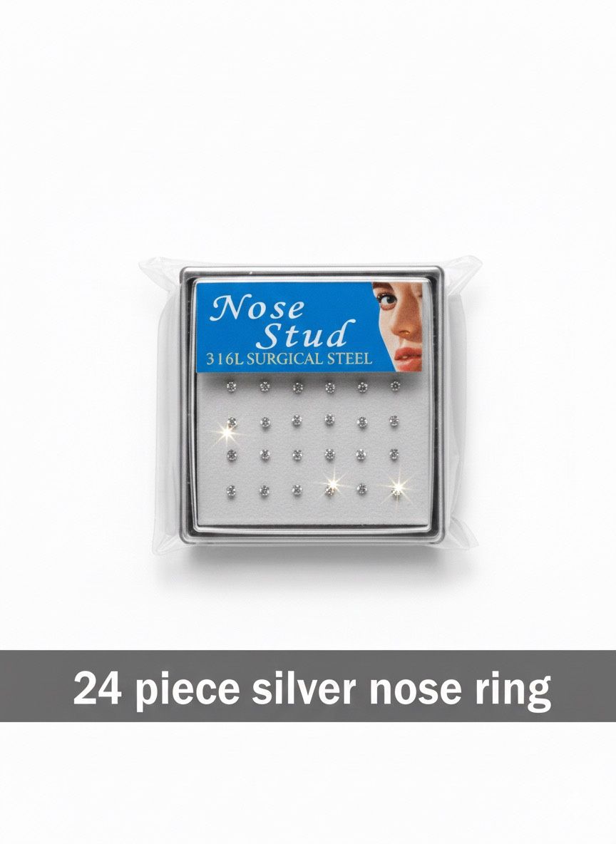 24-Piece Set Multi-Color Nose Studs L-Shape Crystal Rhinestone Piercing Jewelry Lot