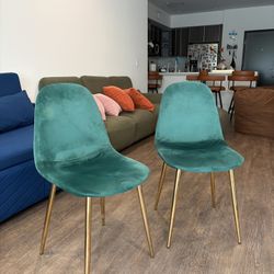 Green Velvet Dining Chairs – Mid-Century Modern with Gold Legs