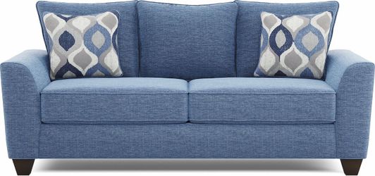 Blue Fabric Sofa with Accent Pillows