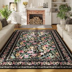 Area Rugs 8x10 for Living Room  Washable Vintage Floral Rug