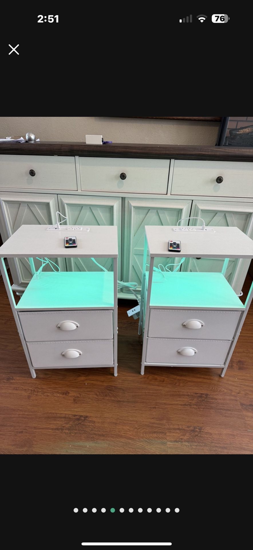 2 Nightstands white with 2 drawers Charging Station and LED Lights, remote control with 2 USB Ports 2 AC Outlets and wireless charger Modern End Table