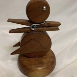 Vintage DUCK Receipt Cards Holder Folk Art Wood Hand made Woth Cloth Catcher 5.5