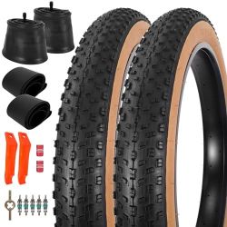 RUHUO Set of 26x4.0 Fat Tire and Tube, Puncture Resistant Folding Bike Tire Set 102-559 Compatible with E-Bike Mountain Bike MTB Bicycle All-Terrain D