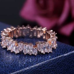 Rose Gold Plated Crystal Baguette Ring Size 9